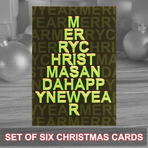 Lot de 6 cartes de Noël au style moderne et contemporain, idéales pour les fêtes de fin d'année. Fourni avec des enveloppes kraft. Conception originale.