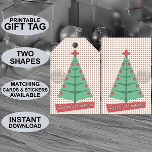 Printable mid century modern style Season’s Greetings gift tags. Retro 1950s style Christmas. Digital download. Original design.