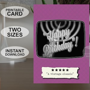 Carte d'anniversaire A5 et 5 x 7 pouces instantanément imprimable, carte de voeux colorée de style pop art rétro, téléchargement numérique de conception originale.