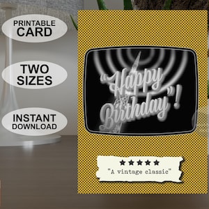 Cartão de aniversário A5 e 5 x 7 polegadas para impressão instantânea, cartão comemorativo colorido em estilo pop art retrô, design original para download digital.