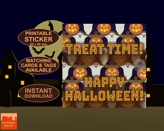 Pegatinas imprimibles de Halloween: Calcomanías espeluznantes para bolsas de dulces (descarga digital)