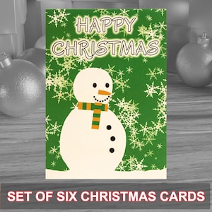 Confezione da 6 biglietti di Natale in stile retrò moderno, ideali per le festività. Forniti con buste kraft. Design originale.