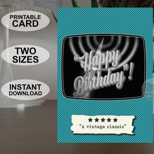 Cartão de aniversário A5 e 5 x 7 polegadas para impressão instantânea, cartão comemorativo colorido em estilo pop art retrô, design original para download digital.