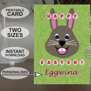 Carte de Joyeuses Pâques imprimable personnalisée A5 et 5 x 7 pouces, carte de voeux colorée de style pop art, téléchargement numérique personnalisé original de lapin de Pâques