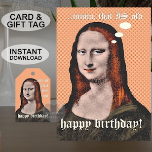 Imprimable instantanément A5 + carte d'anniversaire de 5 x 7 pouces, lot d'étiquettes-cadeaux assortis, salutations colorées de style pop art rétro, téléchargement du design original