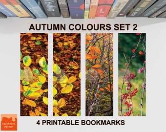 Printable Bookmarks with Autumn theme. 4 woodland foliage Fall images in the set. Original photography.
