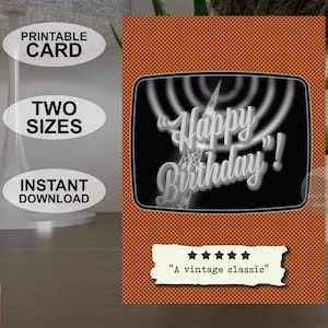 Tarjeta de cumpleaños imprimible instantáneamente en tamaño A5 y 5 x 7 pulgadas, tarjeta de felicitación colorida de estilo pop art retro, descarga digital de diseño original.