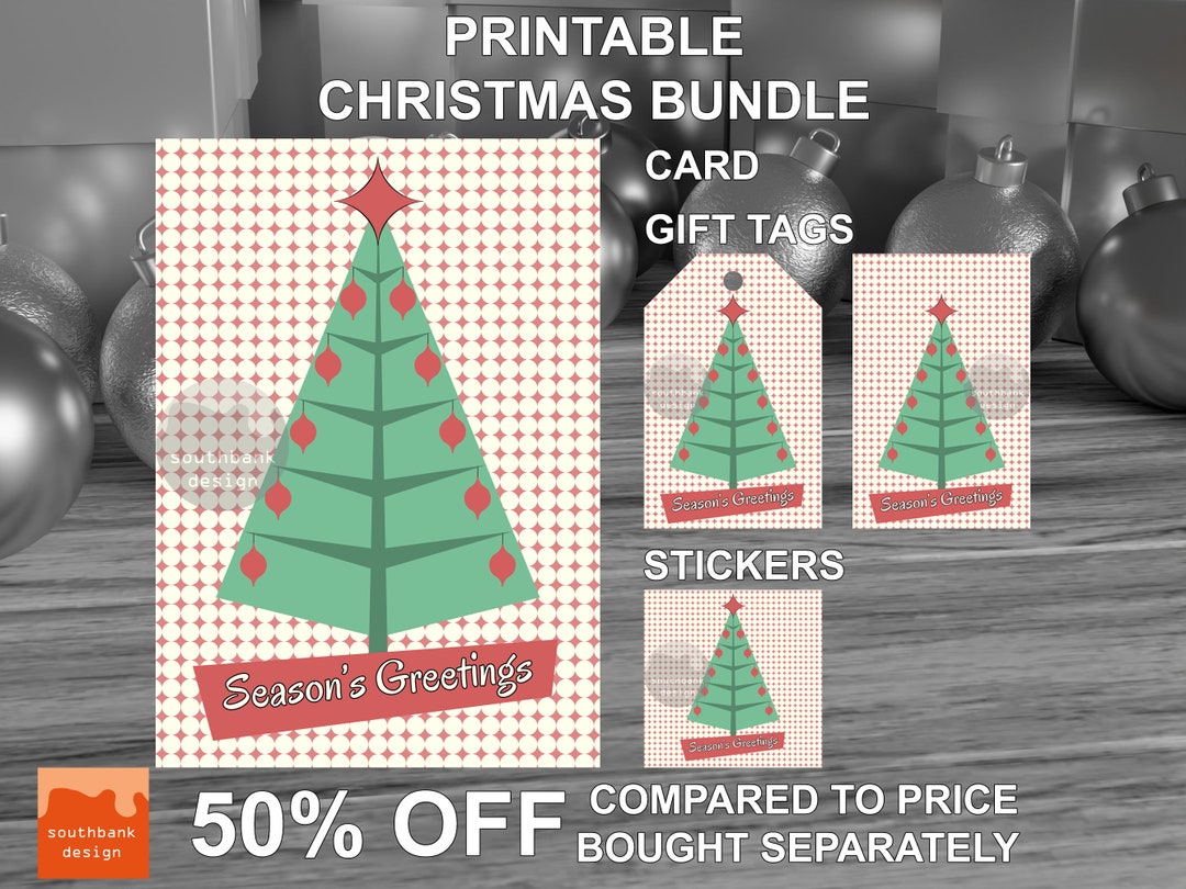 Printable Mid Century Modern Style Season’s Greetings Card Gift Tags ...