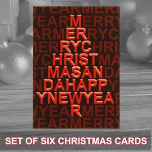 Pack de 6 Tarjetas de Navidad de estilo moderno y contemporáneo ideales para las fiestas navideñas. Se suministra con sobres kraft. Diseño original.
