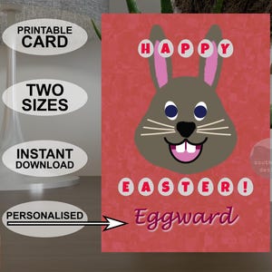 Carte de Joyeuses Pâques imprimable personnalisée A5 et 5 x 7 pouces, carte de voeux colorée de style pop art, téléchargement numérique personnalisé original de lapin de Pâques