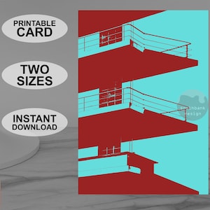 Druckbare Bauhaus Grußkarte. Zweifarbiges grafisches Design. Passend zu allen Anlässen. Digitaler Download. Origineller Entwurf.