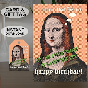 Imprimable instantanément A5 + carte d'anniversaire de 5 x 7 pouces, lot d'étiquettes-cadeaux assortis, salutations colorées de style pop art rétro, téléchargement du design original
