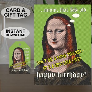 Imprimable instantanément A5 + carte d'anniversaire de 5 x 7 pouces, lot d'étiquettes-cadeaux assortis, salutations colorées de style pop art rétro, téléchargement du design original