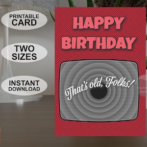 Tarjeta de cumpleaños imprimible instantáneamente en tamaño A5 y 5 x 7 pulgadas, tarjeta de felicitación colorida de estilo pop art retro, descarga digital de diseño original.
