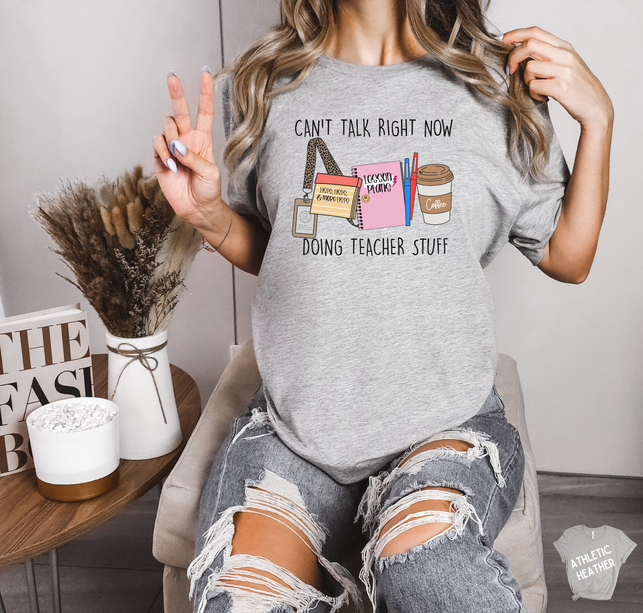 Can&#39;t Talk Right Now Doing Teacher Stuff Short Sleeve Tee Teacher Shirt, Back To School Oversized Shirt, School Shirt, Funny Teacher Gift