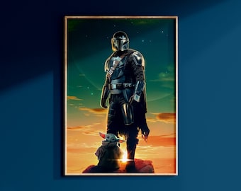 Star Wars The Mandalorian und Grogu Poster Print The Child Wand Kunst Kopfgeldjäger Jedi Luke Skywalker Geschenk Für Männer Mai Der 4