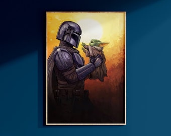 Star Wars The Mandalorian und Grogu Poster Print The Child Wand Kunst Kopfgeldjäger Jedi Luke Skywalker Geschenk Für Männer Mai Der 4