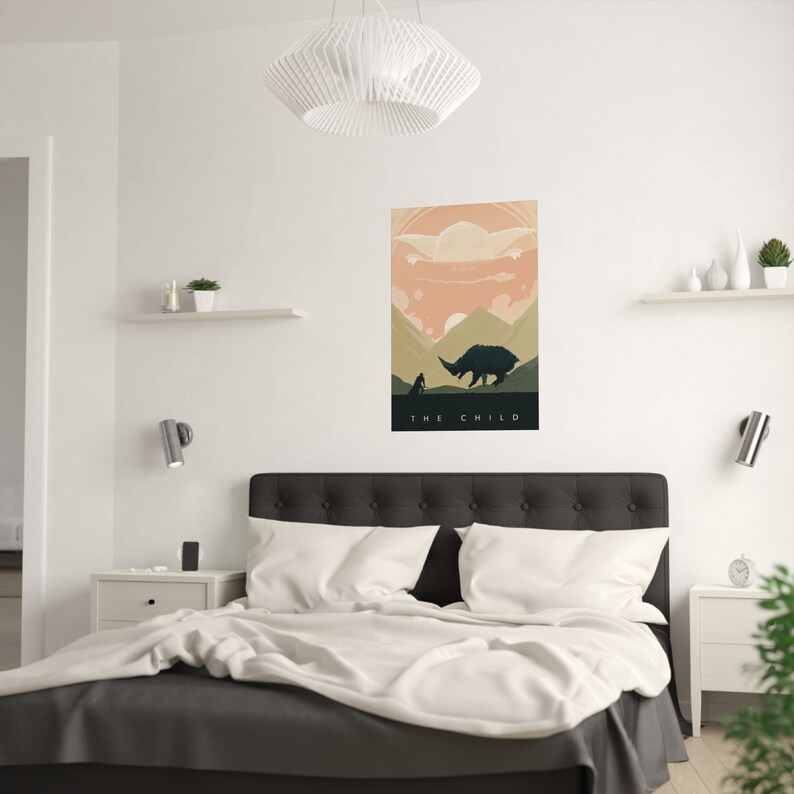 Affiche Star Wars, le Mandalorien et le Grogu, impression l'enfant, art