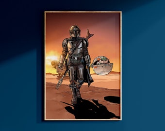 Star Wars The Mandalorian und Grogu Poster Print The Child Wand Kunst Kopfgeldjäger Jedi Luke Skywalker Geschenk Für Männer Mai Der 4