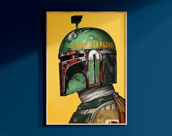 Boba Fett Bounty Hunter Poster Art Print Star Wars Galaxy's Edge Wall Art Gift For Birthday The Mandalorian Tatooine Gift For Him Home Decor