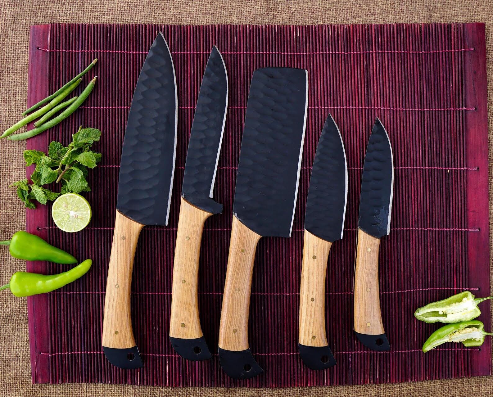 Artisan Crafted Damascus Steel BBQ Knife and Fork Set