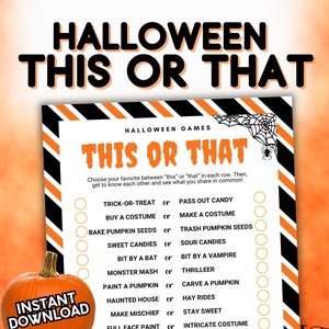 Dit of dat-spel Halloween, afdrukbaar Wil je liever vallen Festivalactiviteit, Halloween-schoolfeest, familiespel-avond pdf voor kinderen en volwassenen