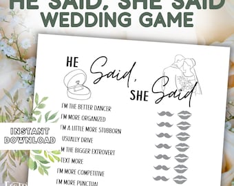 He Said She Said Engagement Party Wedding Game, Couples Who Knows Bride and Groom Best Printable Activity for Bridal Shower or Bachelorette