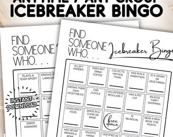 Find Someone Who Icebreaker Bingo, Mix and Mingle Conversation Starter, Classroom Office Team Building Activity, Social Table Talk Printable