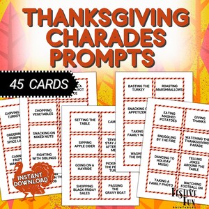 Thanksgiving-charades, afdrukbaar Done For You Fall Act or Draw It-promptkaarten, vriendendiner of familiegame-avondactiviteit