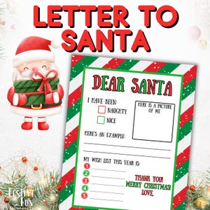 Lista de deseos para Papá Noel, carta imprimible para Papá Noel de un niño, juego de papelería navideña del Polo Norte para niños, actividad navideña para niños