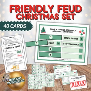 Printable Christmas Feud Family Game, Winter Holiday Feud Trivia for Friendsmas Party, At Home Group Game Show for Adults, Teenagers or Kids