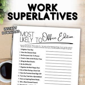 Office Most Likely To Superlative Awards, Printable Work Holiday Party Game, Icebreaker Activity for Team Building and Coworker Staff Morale