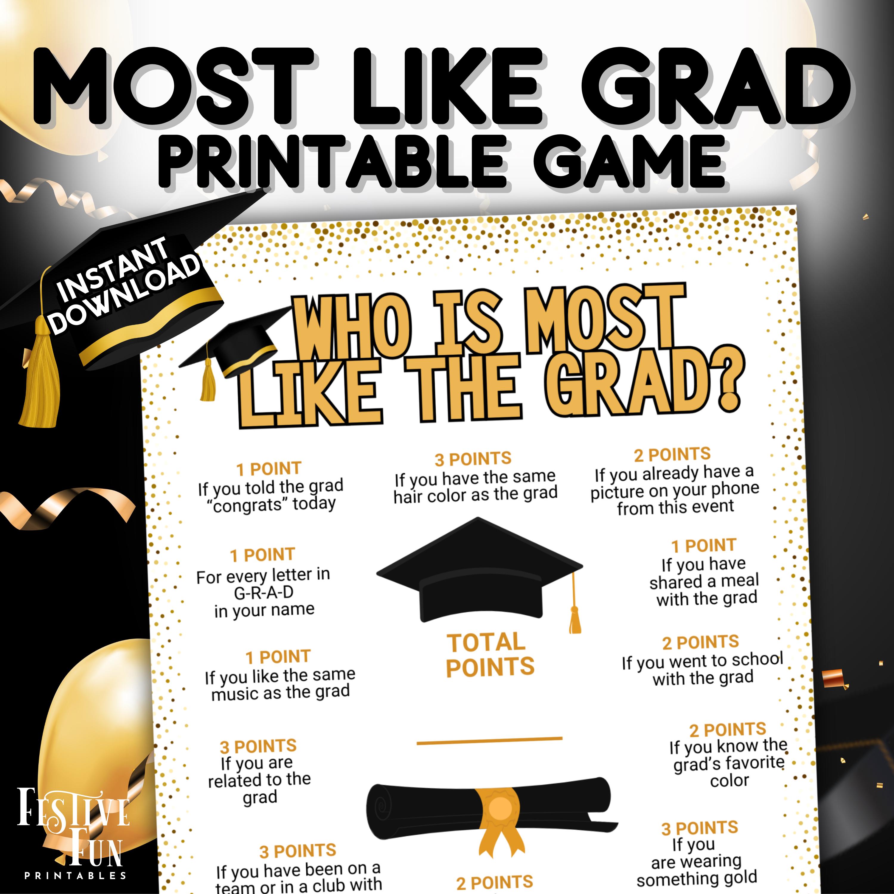 Most Like Grad Game, Senior Night Graduation Activity, Fun Easy Grad ...