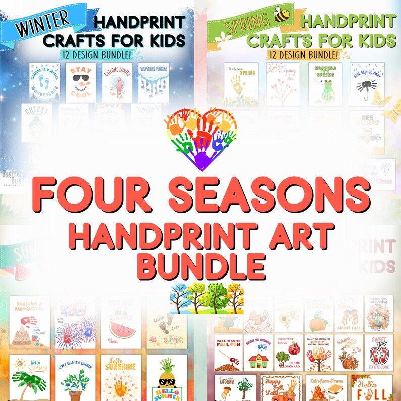 Four Seasons Handprint Craft Bundle for Kids, Printable Fingerprint Art ...