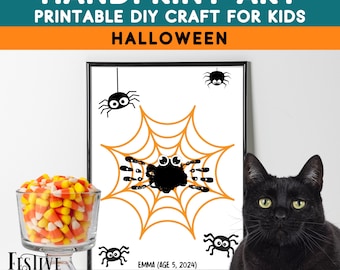 Spider handafdruk kunst voor kinderen, herfst Halloween afdrukbare DIY vingerverven ambachtelijk project, baby peuter voorschoolse aandenken teken