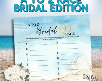 A to Z Race Bridal Shower Bachelorette and Hen Party Game, Beach Theme Printable PDF