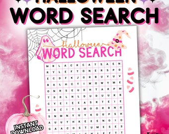 Girly Halloween Word Search Puzzle, Summerween Party Printables for Kids Teens and Adults, School Halloween Party, Holiday Family Game Night