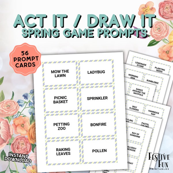 Act It Draw It Game Prompts, Spring Edition, Nondenominational Printable Cards Made for All Ages PDF