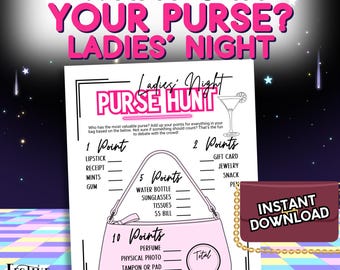 What's In Your Purse Ladies Night Game, Bag Scavenger Hunt Girls Night Out Activity, Printable Icebreaker Socials for Adult Women 21+ Up