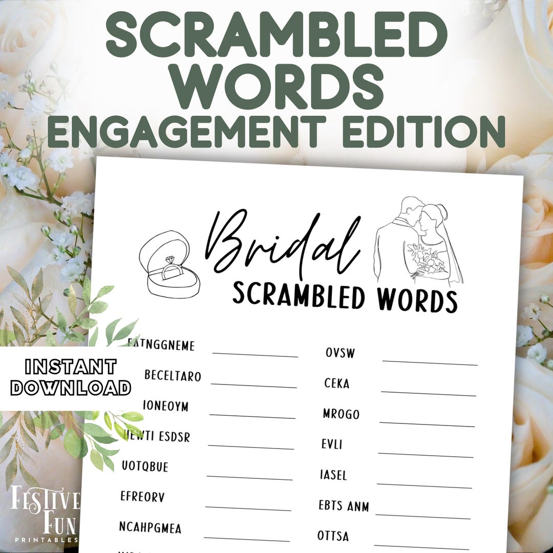 Bridal Scrambled Words Printable Puzzle, Engagement Party Game, Wedding ...