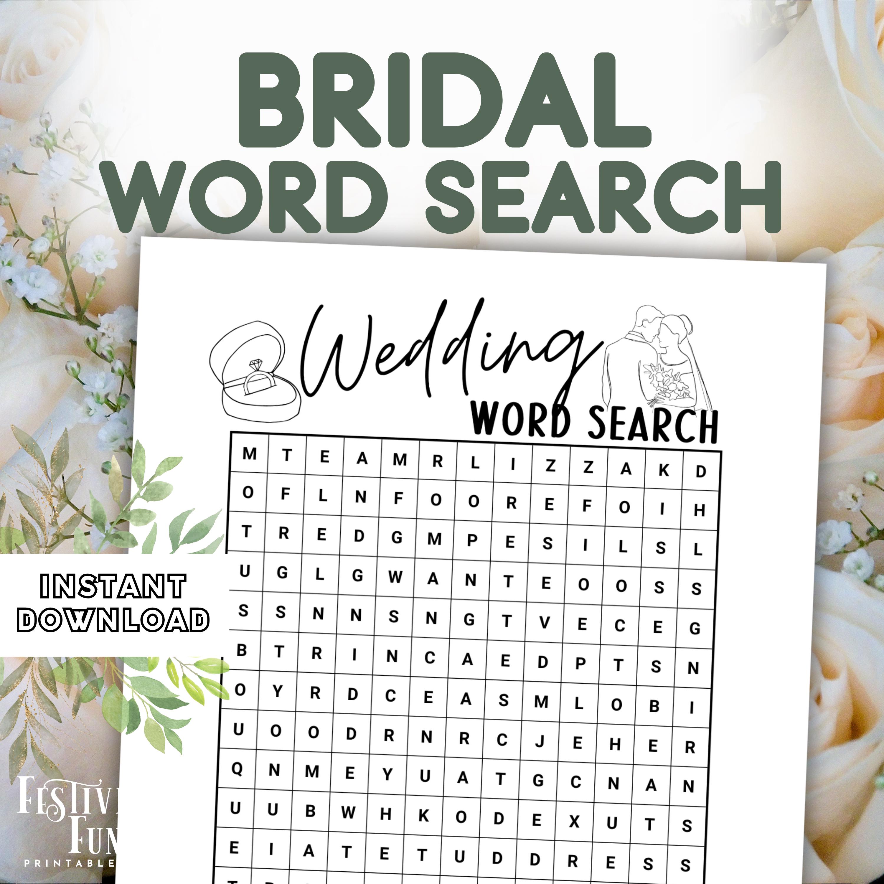 Wedding Word Search Puzzle, Printable Engagement Party Bridal Shower ...