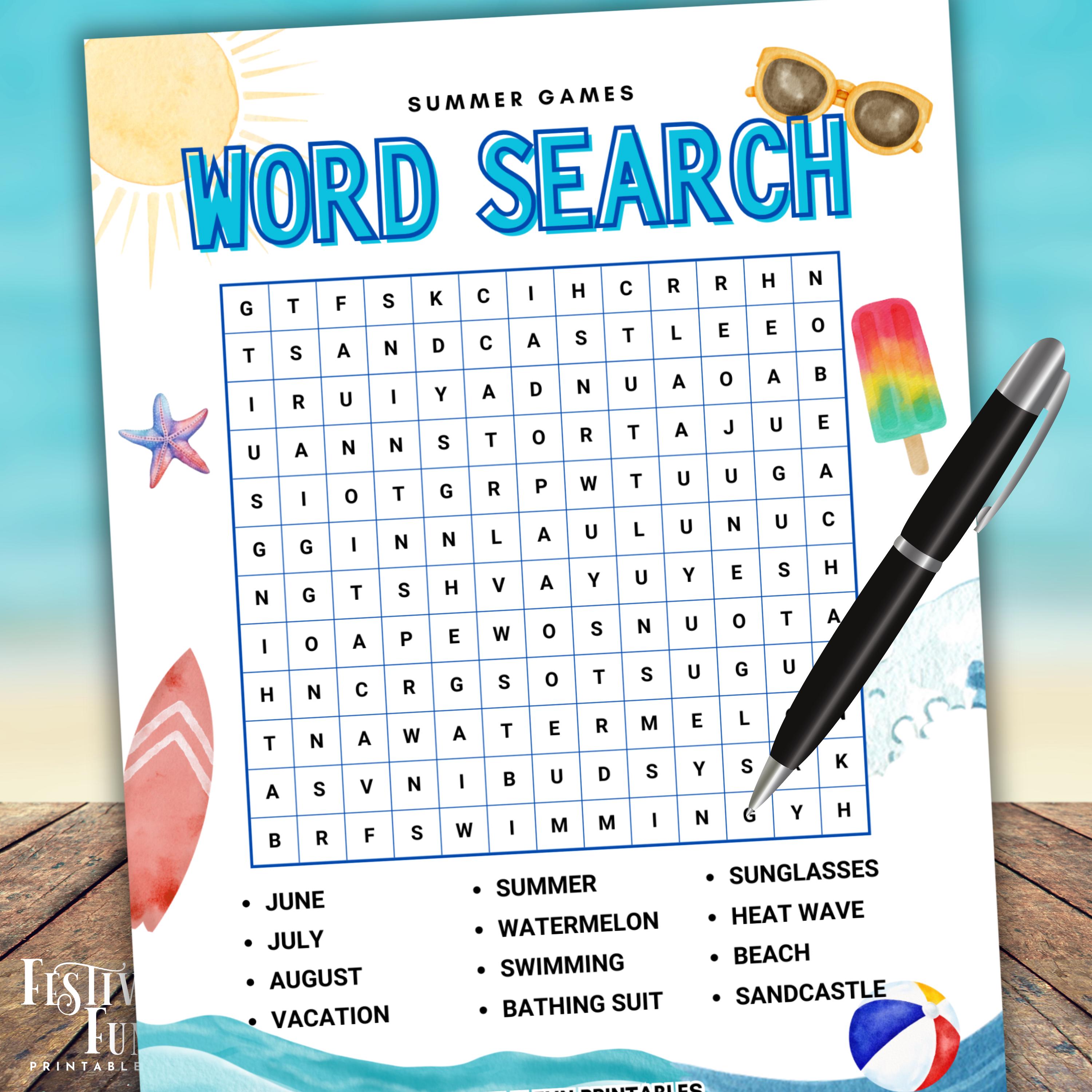 Printable Summer Word Search, Rainy Day Educational Summer Activity for ...