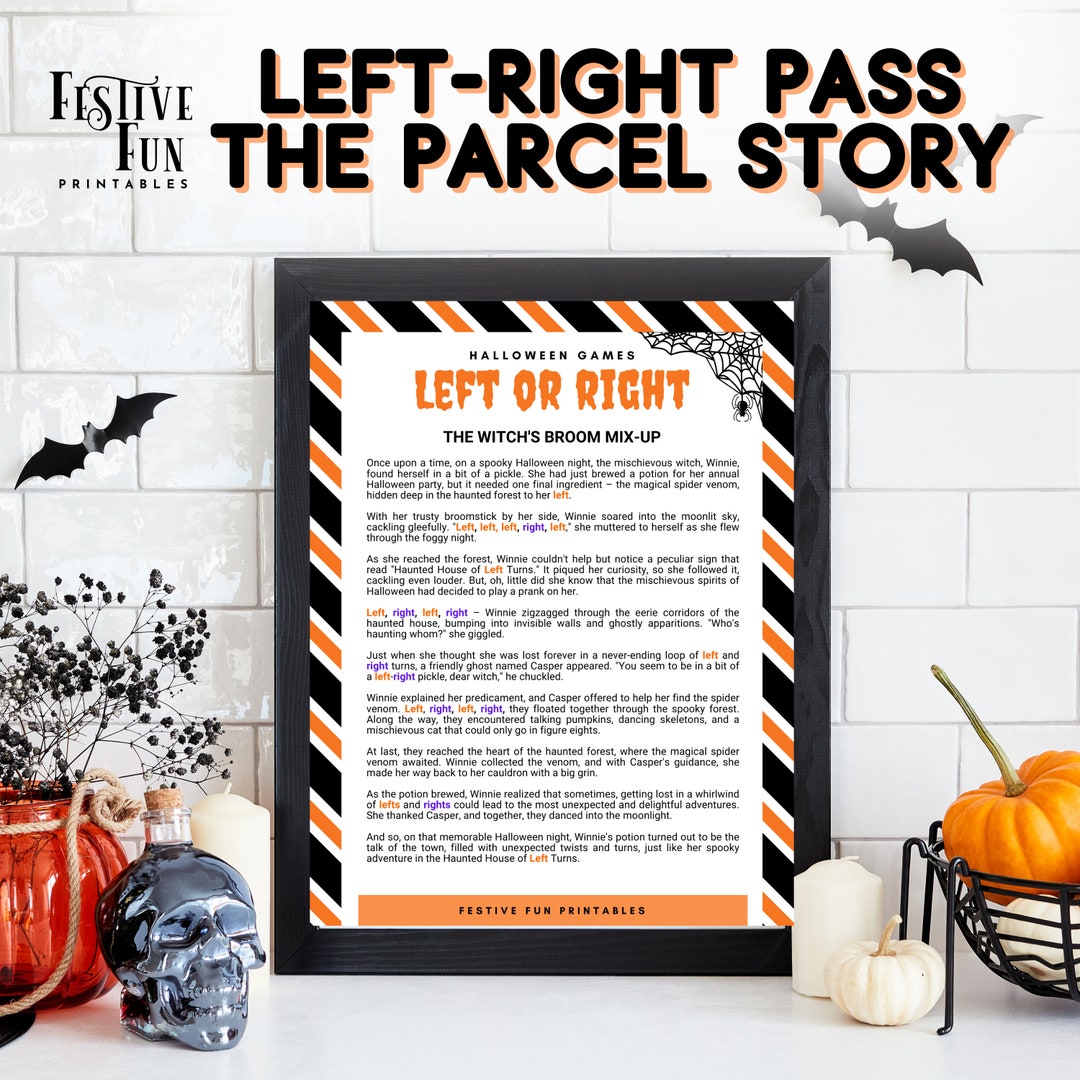 Left Right Halloween Game Printable Story, Pass the Parcel Party Game ...