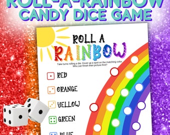 Juego de dados de caramelo &quot;Roll-A-Rainbow&quot;, actividad divertida para aprender los colores, juego de fiesta para niños en clase, tira un dado y completa la imagen, descarga instantánea