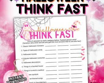 Think Fast Girly Summerween Trivia Game, Pink Name 3 Halloween Categories Printable, Trick or Treat Teen Halloween Party, Family Game Night