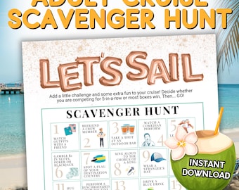 Cruise bar crawl bingo, kroegentocht speurtocht, 21+ volwassen afdrukbaar drinkspel, cruiseschip barhoppen afdrukbaar, volwassen familie-uitje