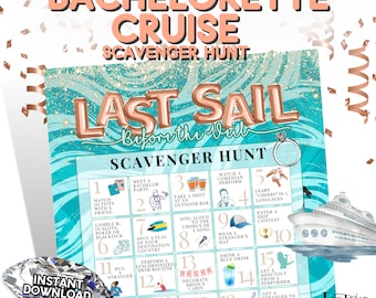 Bachelorette Cruise Scavenger Hunt, Bridal Party Bingo Printable Game, Instant Download PDF