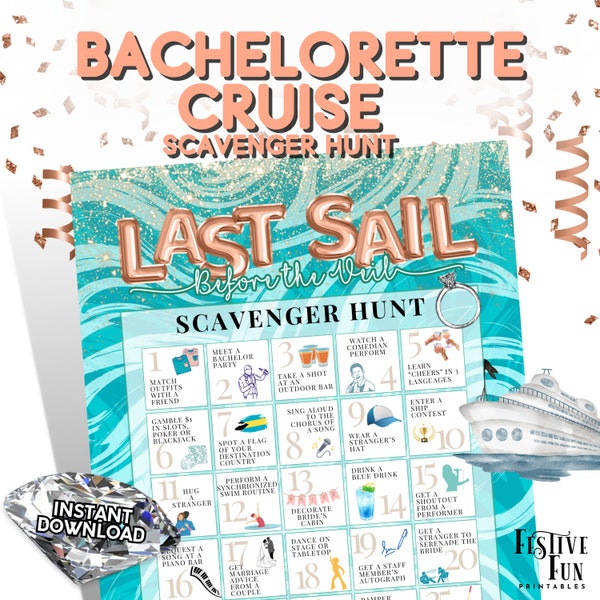 Bachelorette Cruise Schnitzeljagd, Brautparty Bingo Spiel zum ausdrucken, Sofort Download PDF