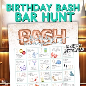 Birthday Bar Crawl Bingo, Adult Bar Scavenger Hunt, Pub Crawl Games for Men Women, 21+ Bar Hunt Drinking Printable, Birthday Mix and Mingle