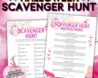 Halloween Scavenger Hunt, Pink Girly Summerween Party Printable Game, Trick or Treat Kids Activity, Girls Sleepover Halloween Party Ideas